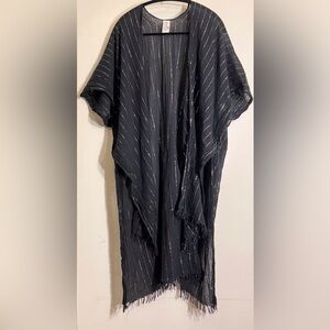 Beach Life by Gottex Black and Silver Striped Kimono Style Swim Cover Up